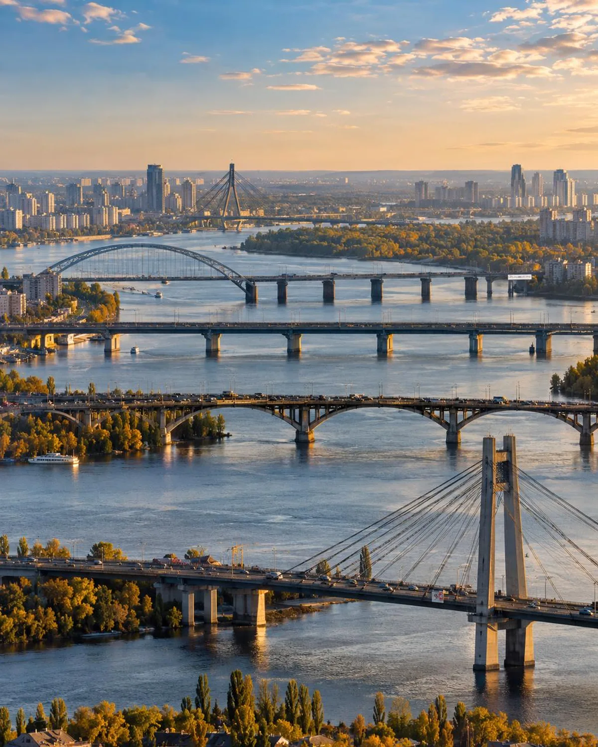 Кілька мостів через річку Дніпро в Києві