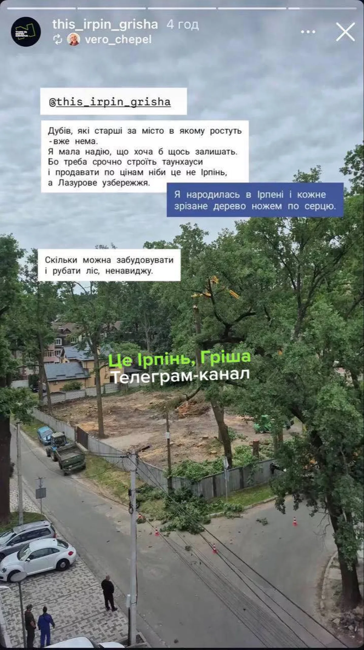 Вид з висоти на вулицю Виговського в Ірпені з деревами