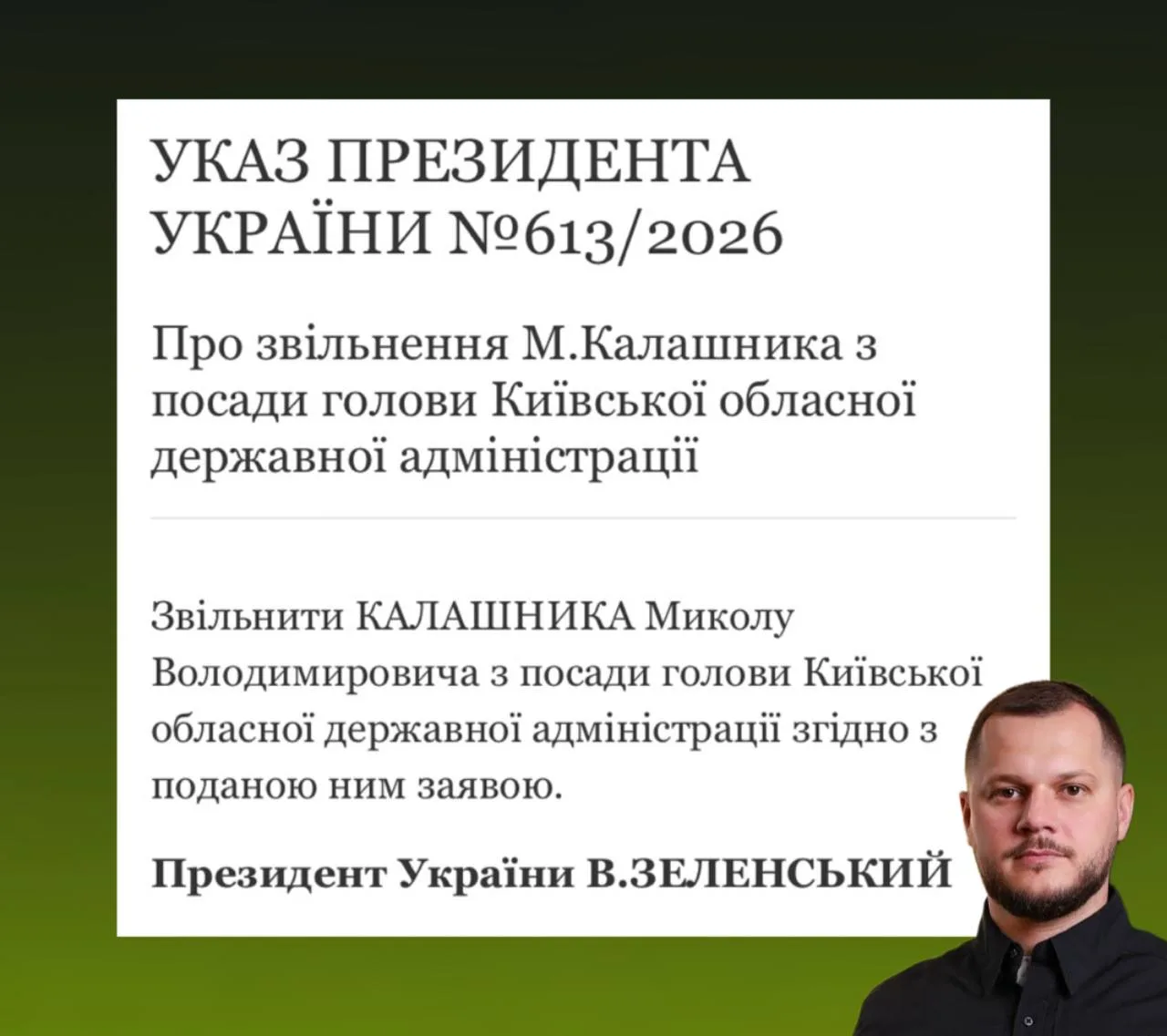 Указ президента України про звільнення голови обласної адміністрації