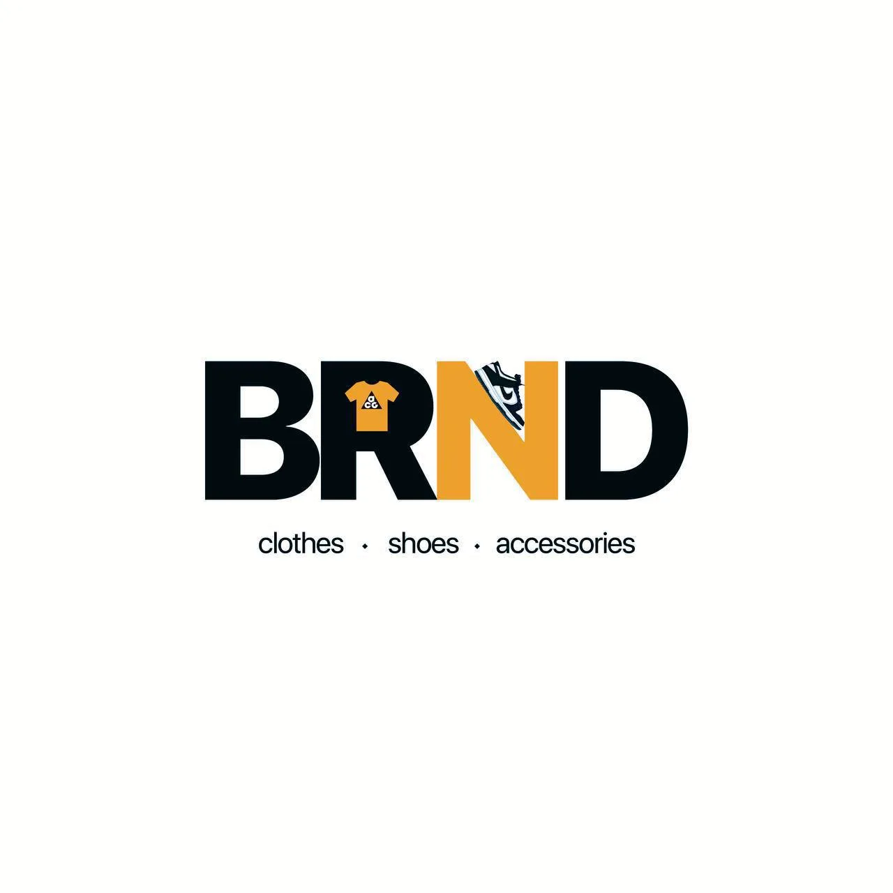 Логотип магазину BRND з написом одяг, взуття, аксесуари