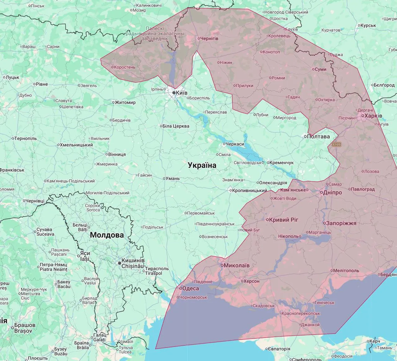 Карта України з позначенням зон покриття та кордонів регіонів