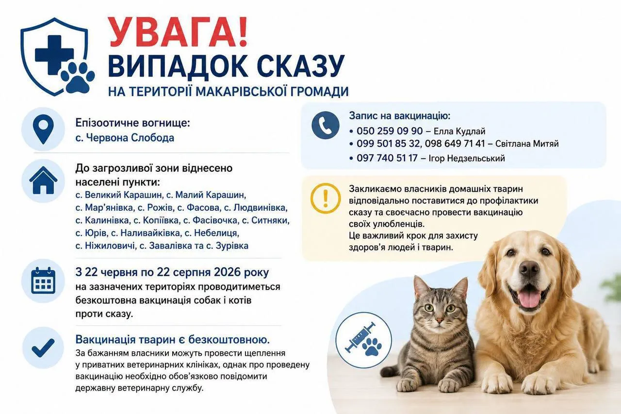 Інформаційний плакат про випадок сказу в Макарівській громаді