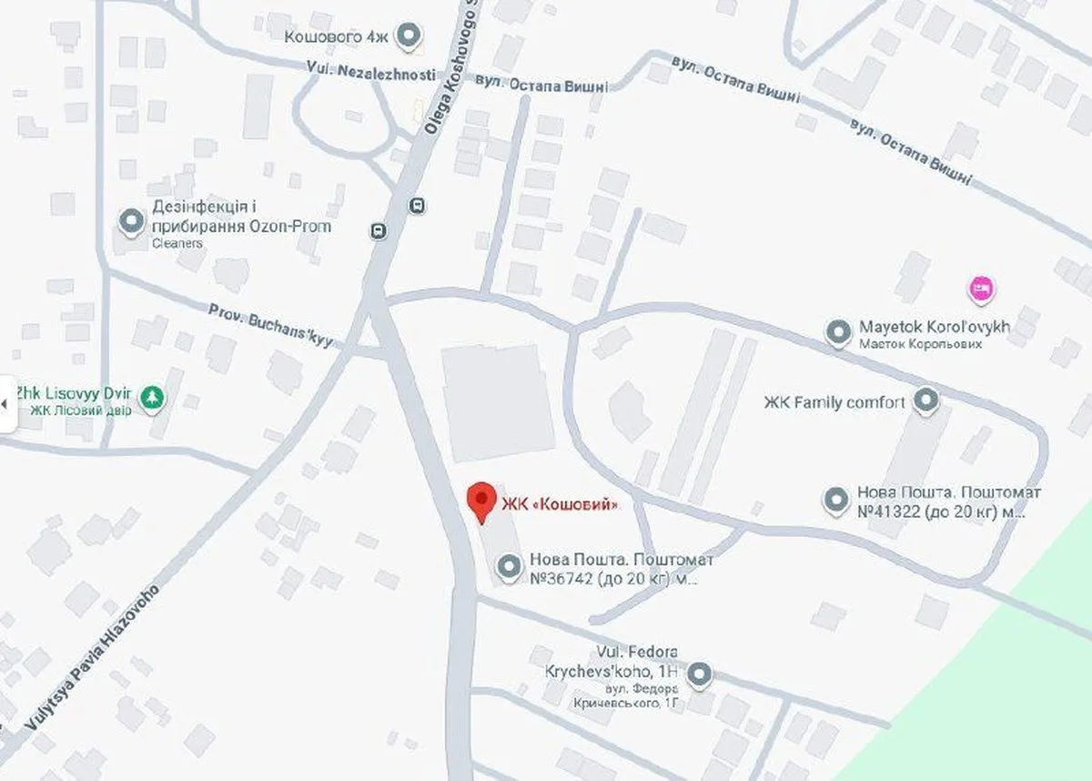 Карта міста з позначеннями вулиць та закладів