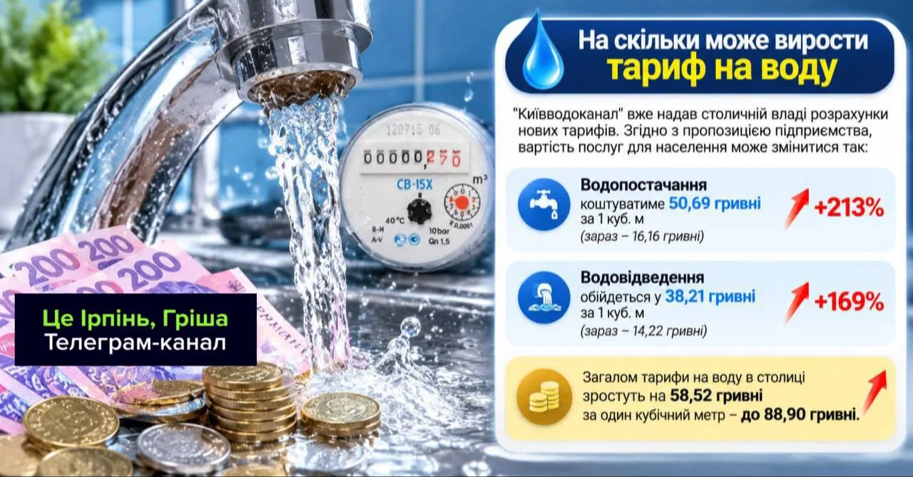 Кран з водою та лічильник, інфографіка тарифів