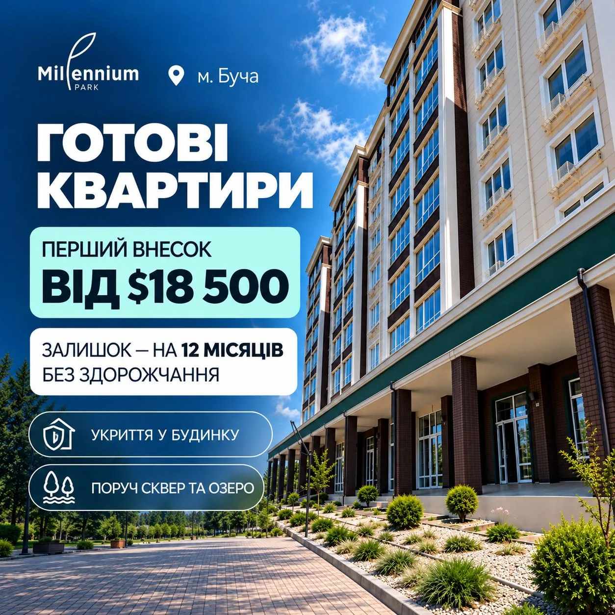 Новобудова Millennium у місті Буча, готові квартири