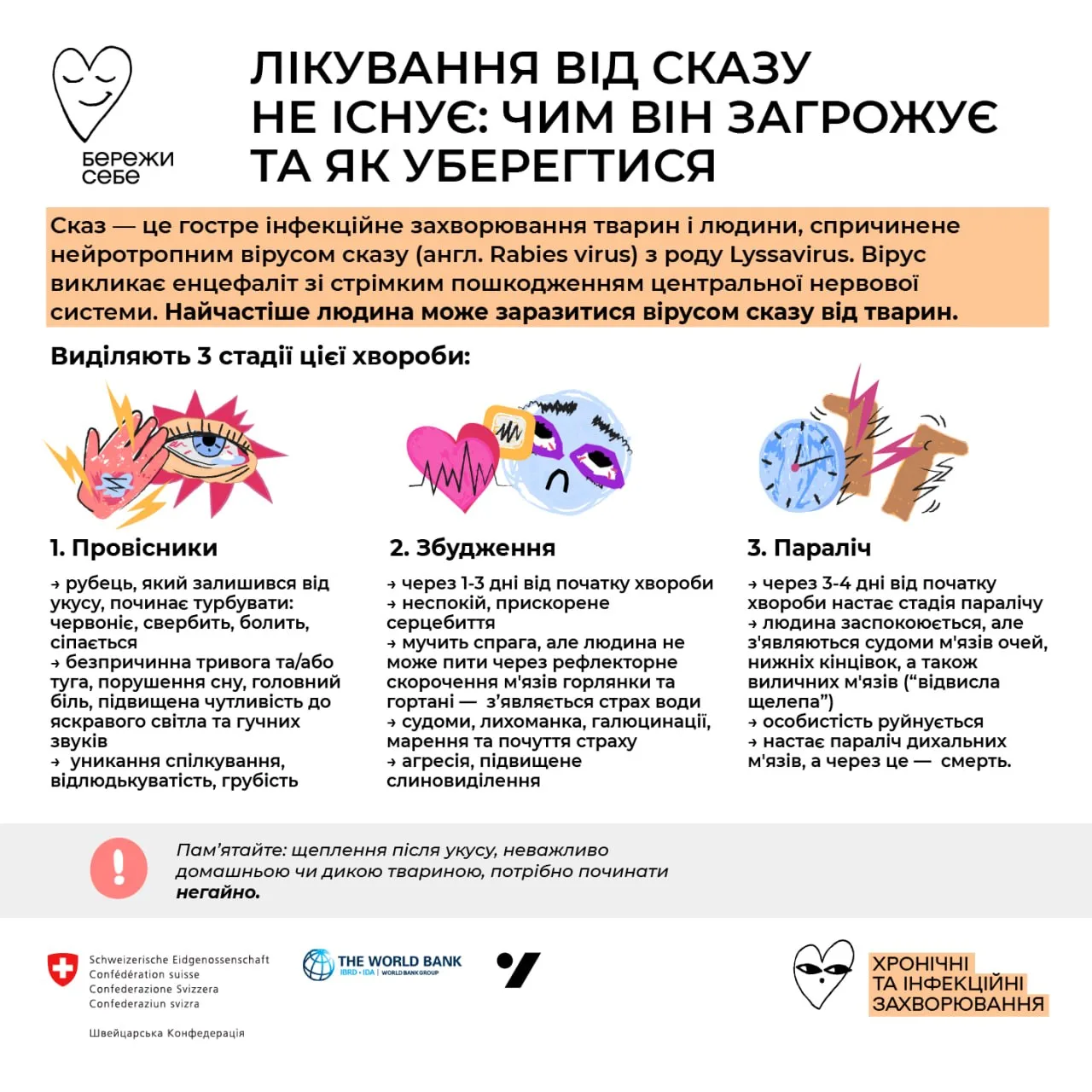 Інфографіка про симптоми та передачу вірусу сказу людям
