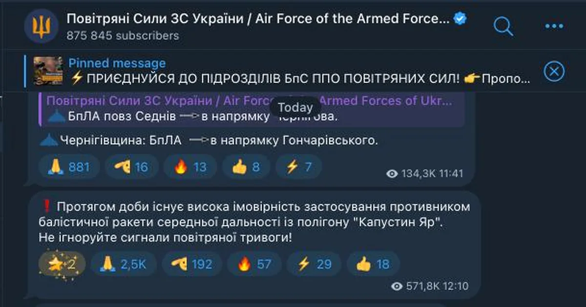 Скриншот повідомлення Повітряних Сил ЗС України у соцмережі