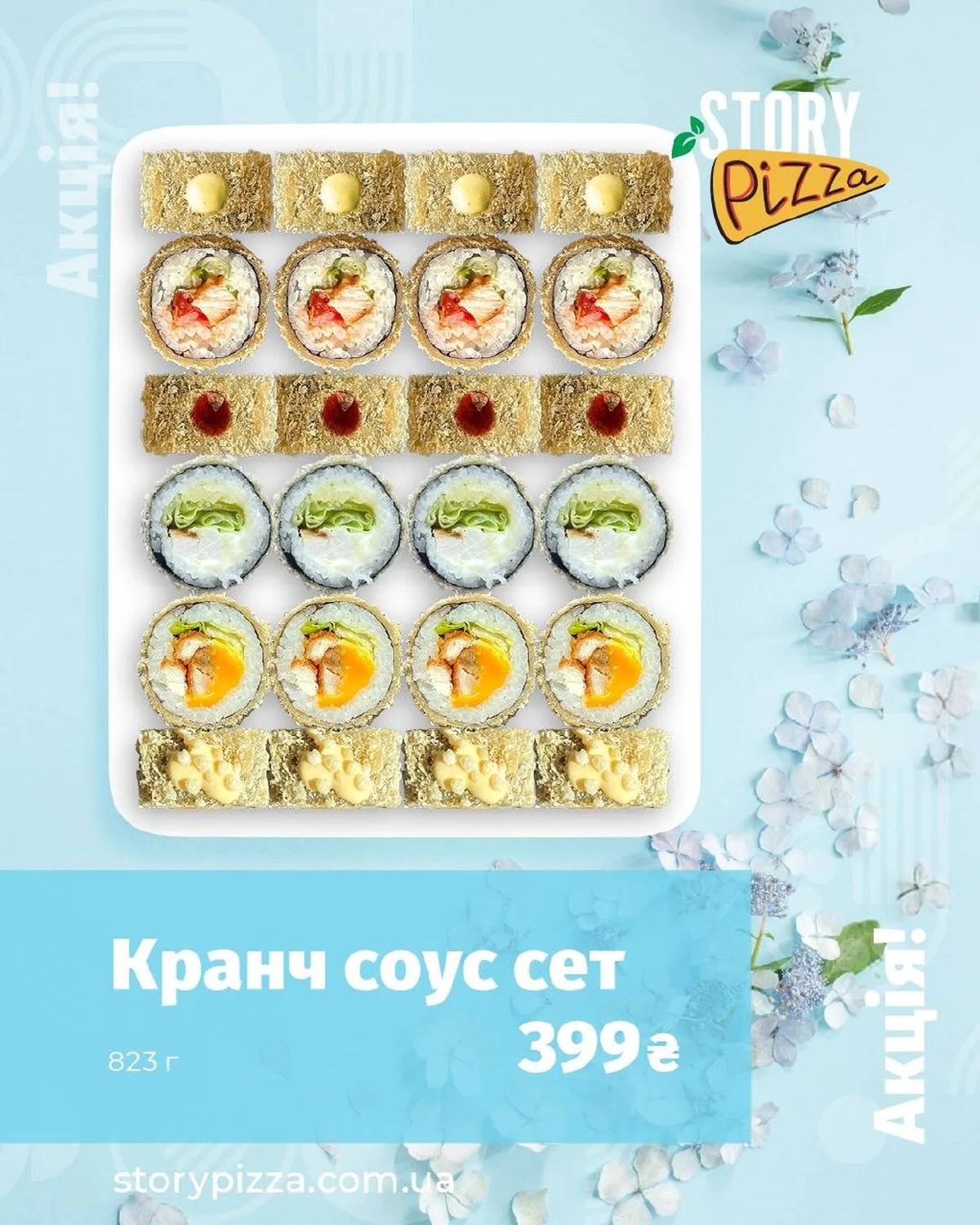Набір мініпіц з різними соусами на білій тарілці