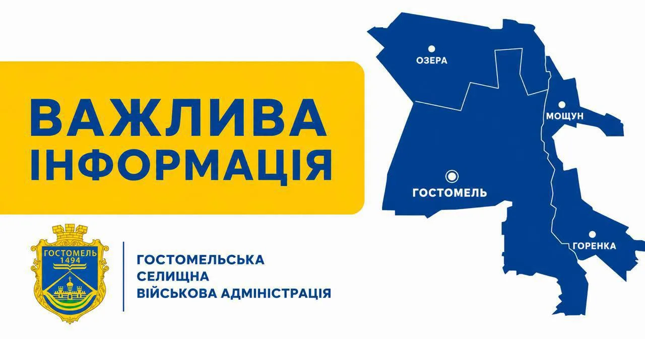 Карта Гостомельської селищної військової адміністрації з позначеннями районів