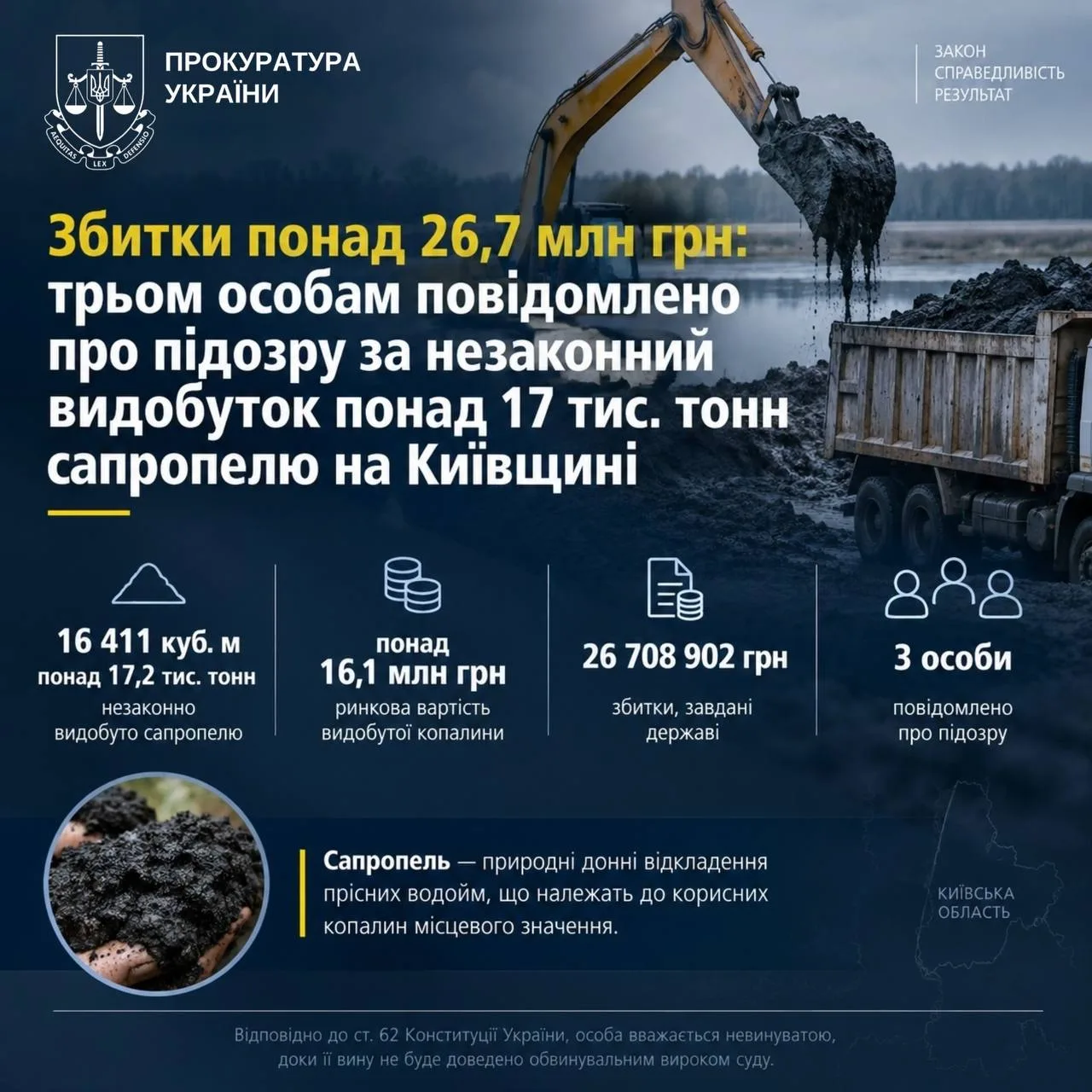 Екскаватор вивантажує видобутий сапропель у вантажівку біля водойми