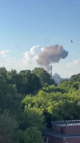 Дим від вибуху над лісистою місцевістю міста