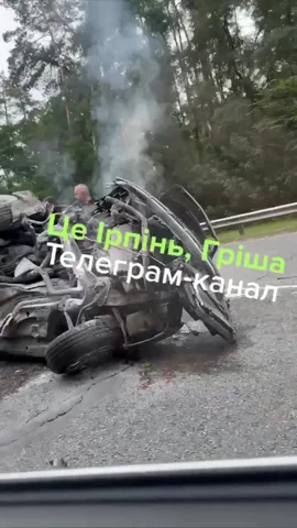 Пошкоджений автомобіль на дорозі серед дерев