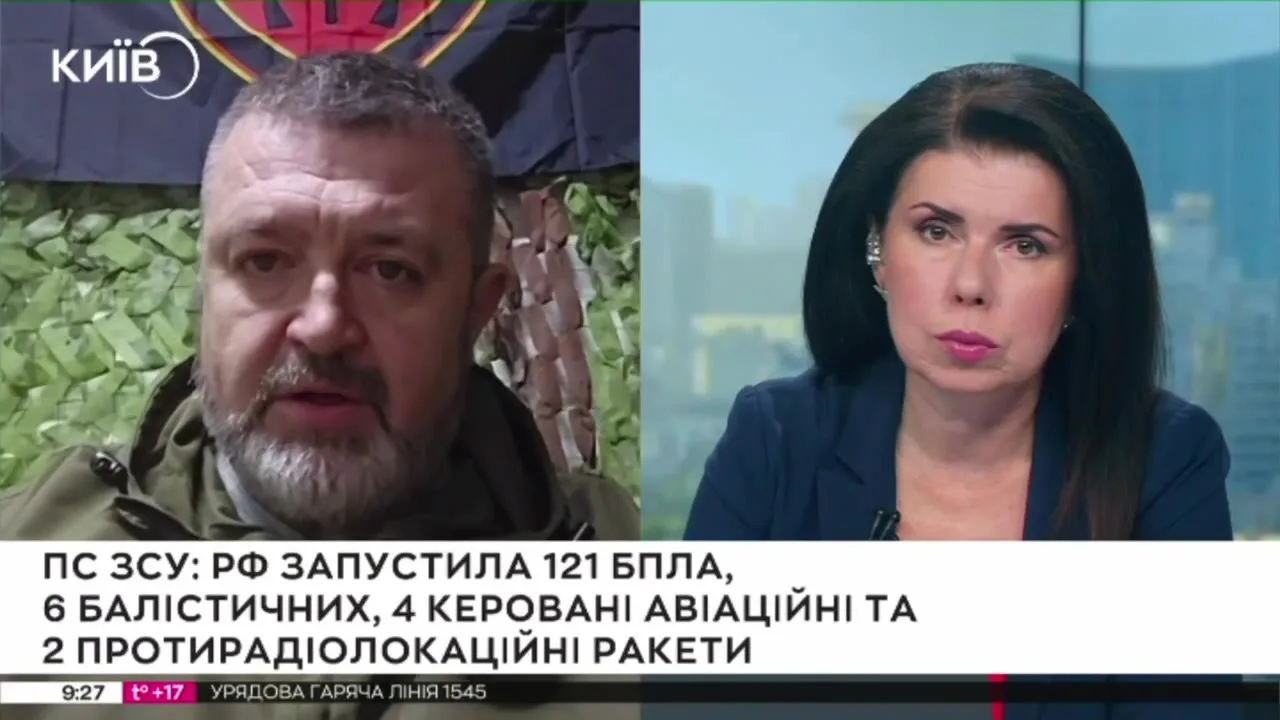 Два кадри з телевізійного ефіру, чоловік та жінка в студії