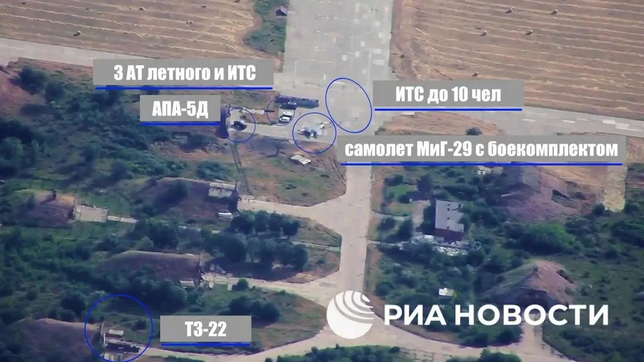 Аерофотознімок військового аеродрому з позначеннями позицій