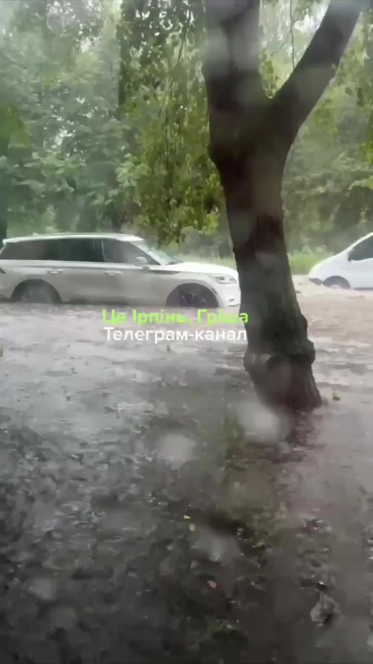 Затоплена вулиця з калюжами води та припаркованими автомобілями