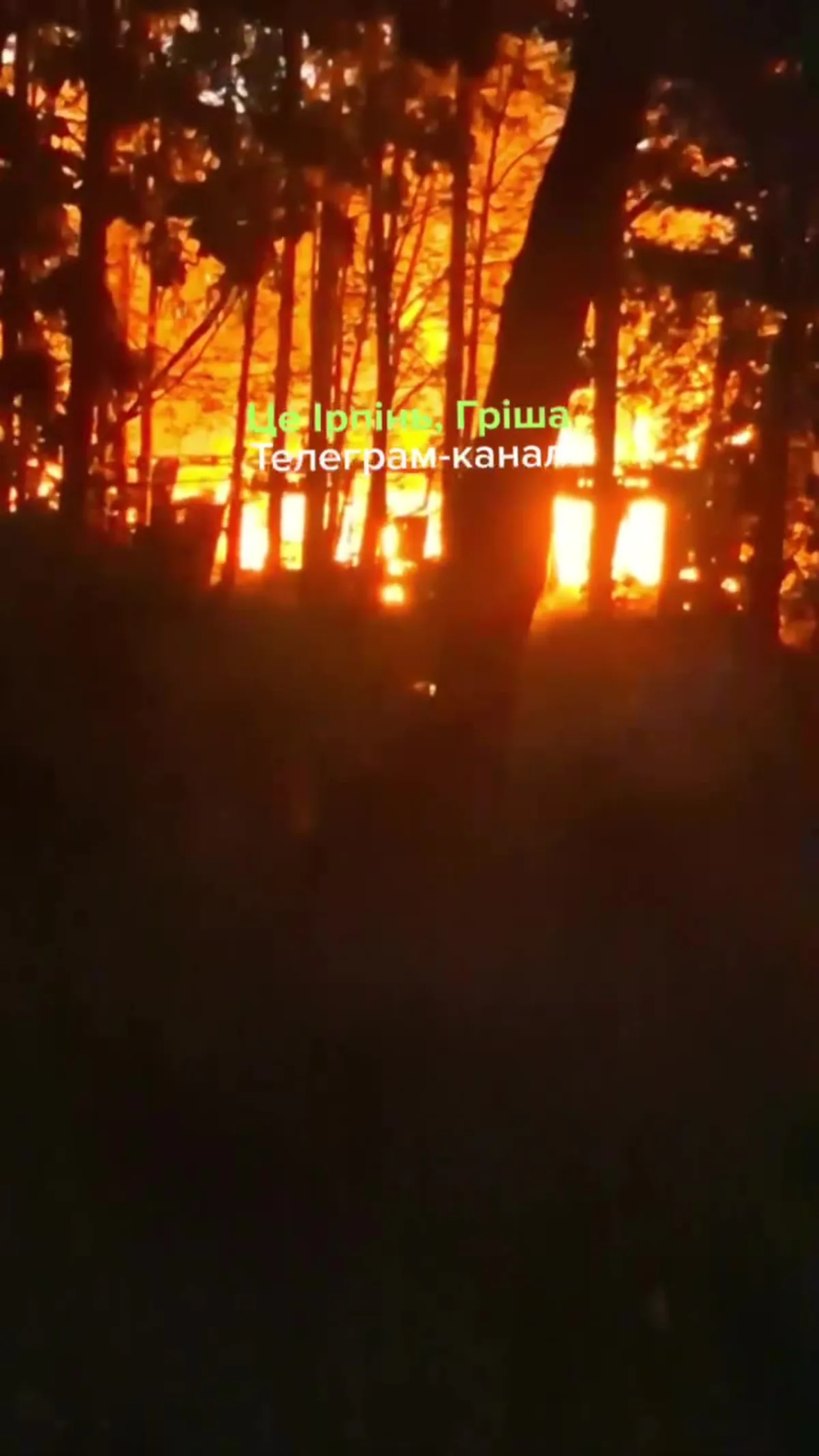 Нічна пожежа в житловій будівлі з видимим полум'ям