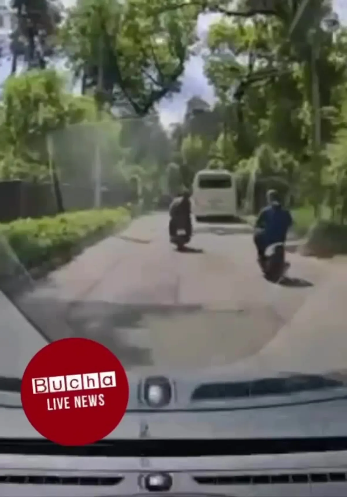 Вид з автомобіля на вулицю з деревами та людьми