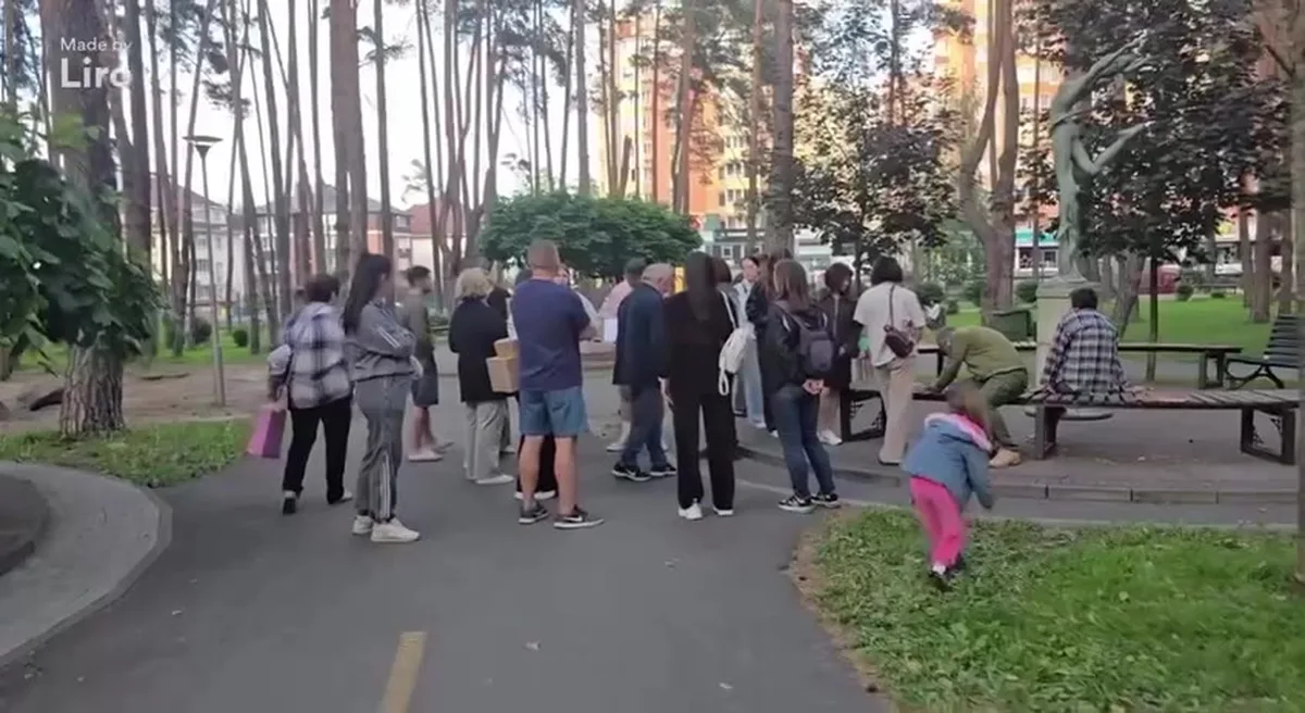 Люди збираються в парку біля дерев для збору підписів