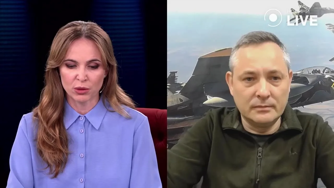 Телевізійна ведуча та військовослужбовець під час інтерв'ю в прямому ефірі
