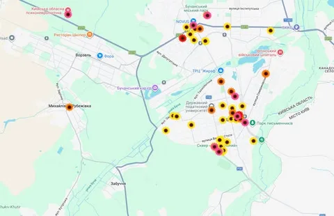 Карта Бучанського району з позначеннями місць проведення акції