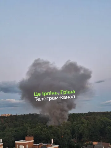 Стовп диму над лісистою місцевістю в Ірпені