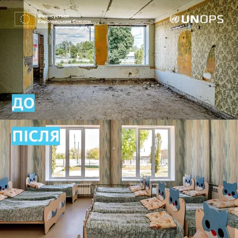 Дитячий садок до та після відновлення, спальня з ліжками