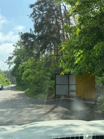 Нова автобусна зупинка з навісом на дорозі серед дерев