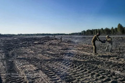Люди облаштовують оборонні позиції на полі біля лісу